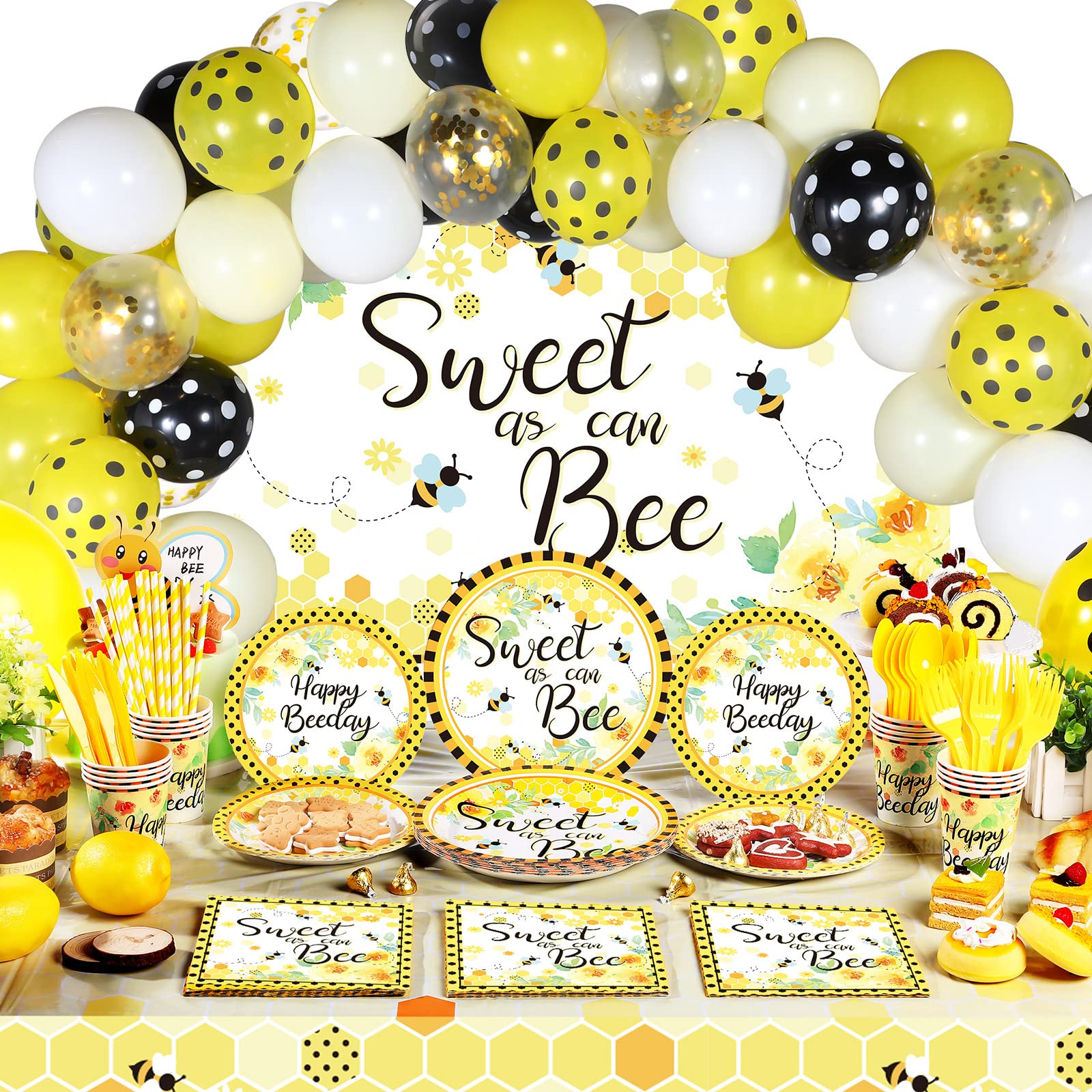 Tatuo 190 Pcs Bee Party Baby Shower Decorations Sweet as Can Bee Day ...
