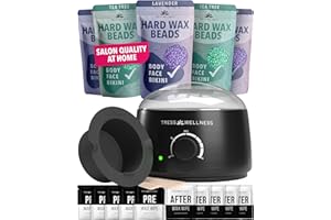 Tress Wellness Waxing Kit for Sensitive Skin – Safe for Face & Skin, Prep & Aftercare Wipes, Easy to Use – At-Home Kit for Face, Bikini, Brazilian & Full Body - Black, No Display