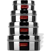 Sumeet Stainless Steel Flat Canisters/Puri Dabba/Storage Containers Set of 4Pcs (No. 6 To No. 9) (200ml, 350ml, 500ml, 800ml)