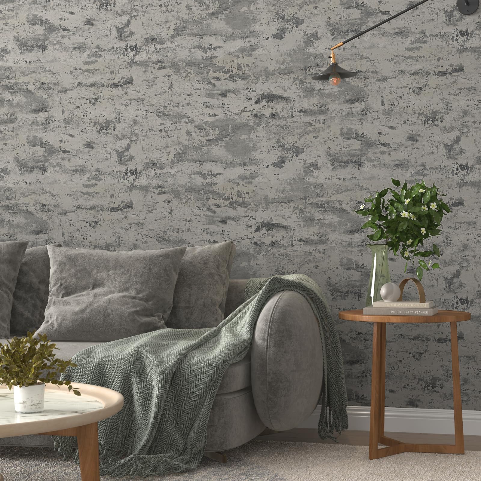 VaryPaper Peel and Stick Retro Grey Concrete Effect Wallpaper 40cmx200cm Thick Cement Contact Paper for Kitchen Countertops Sticky Back Plastic Industrial Wallpaper for Living Room Hallway Worktop