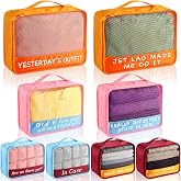 Yeyeplum 8 Pcs Funny Colorful Packing Cubes Set Travel 3 Size | Foldable Luggage Organizer Bag, Color Blocked Polyester Mesh Suitcase Packing Organizer, Vacation Getaway Weekend Trip Summer