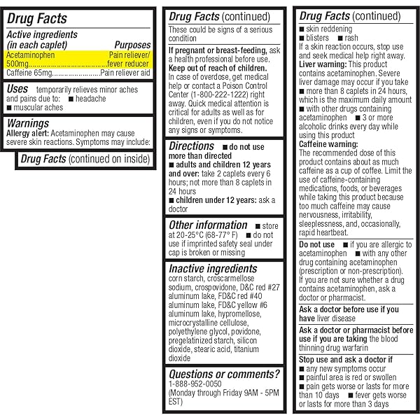 HEALTHA2Z® TENSION HEADACHE RELIEF | ACETAMINOPHEN 500MG | CAFFEINE 65MG | PAIN RELIEVER AID | ASPIRIN FREE (50 CAPLETS (PACK OF 1))