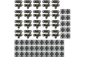 Antrader 40Pcs Mini Box Hinges, 20 Sets Antique Right Latch Hasp for Wood Jewelry Box Trinket Box Hasp Gift Box Catch Decoration with Screws