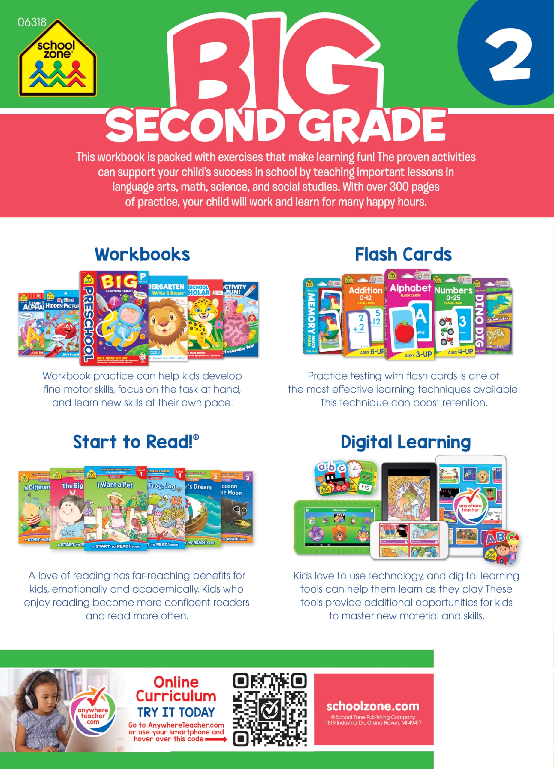 School Zone Big Second Grade Workbook: 320 Pages, 2nd Grade, Word Problems, Reading Comprehension, Phonics, Math, Science, Ages 7 to 8 (School Zone Big Workbook Series)