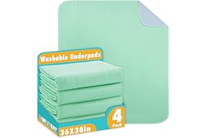 Washable Underpads, 36" x 38", 4 Pack - Heavy Absorbency Reusable Bedwetting Incontinence Pads for Kids, Adults, Elderly, and