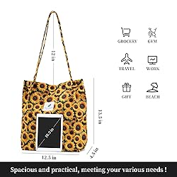 TOPASION Cute Corduroy Tote Bag Canvas Shoulder