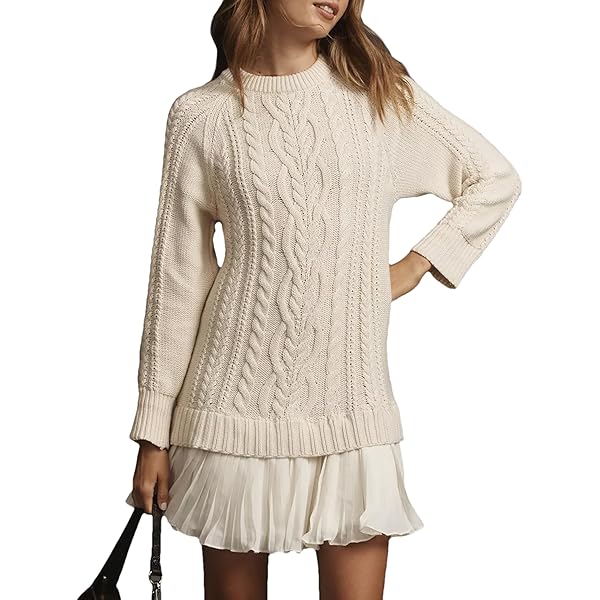chinese dress ladies Long Sleeve Collared Twofer Sweater Dress In Champagne Blush Black main image 1