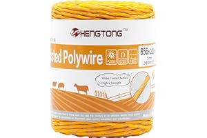 HENGTONG Electric Fence Twisted Poly Wire 656ft 200m, 2 x 0.3mm Stainless Steel Conductors, 3mm Portable Braided Polywire Electric Fence for Livestock (Yellow)