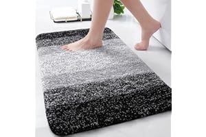 Arotive Microfiber Bathroom Rugs, Shaggy Soft and Absorbent Bath Rug, Non-Slip, Thick Plush Machine Washable Dry Bath Mats for Bathroom, Tub and Shower, 30x20, Black