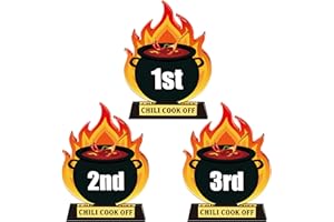 TICIAGA Chili Cook Off Trophies - 3Pcs Chili Pepper Acrylic Trophy Prizes Chili Cook Off Available 1st 2nd 3rd Place Medal Chili Cook Off Decoration for Table Chili Pepper Decor with Base