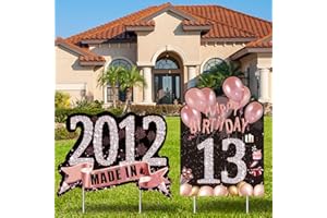 ZEPTRIX 2pcs Birthday Yard Signs,13th Birthday Decorations for Girls Rose Gold Happy 13 Birthday Sign Made in 2012 Lawn Signs Party Supplies With Stakes,Weatherproof Outdoor Thirteen Years Old Birthday Decor