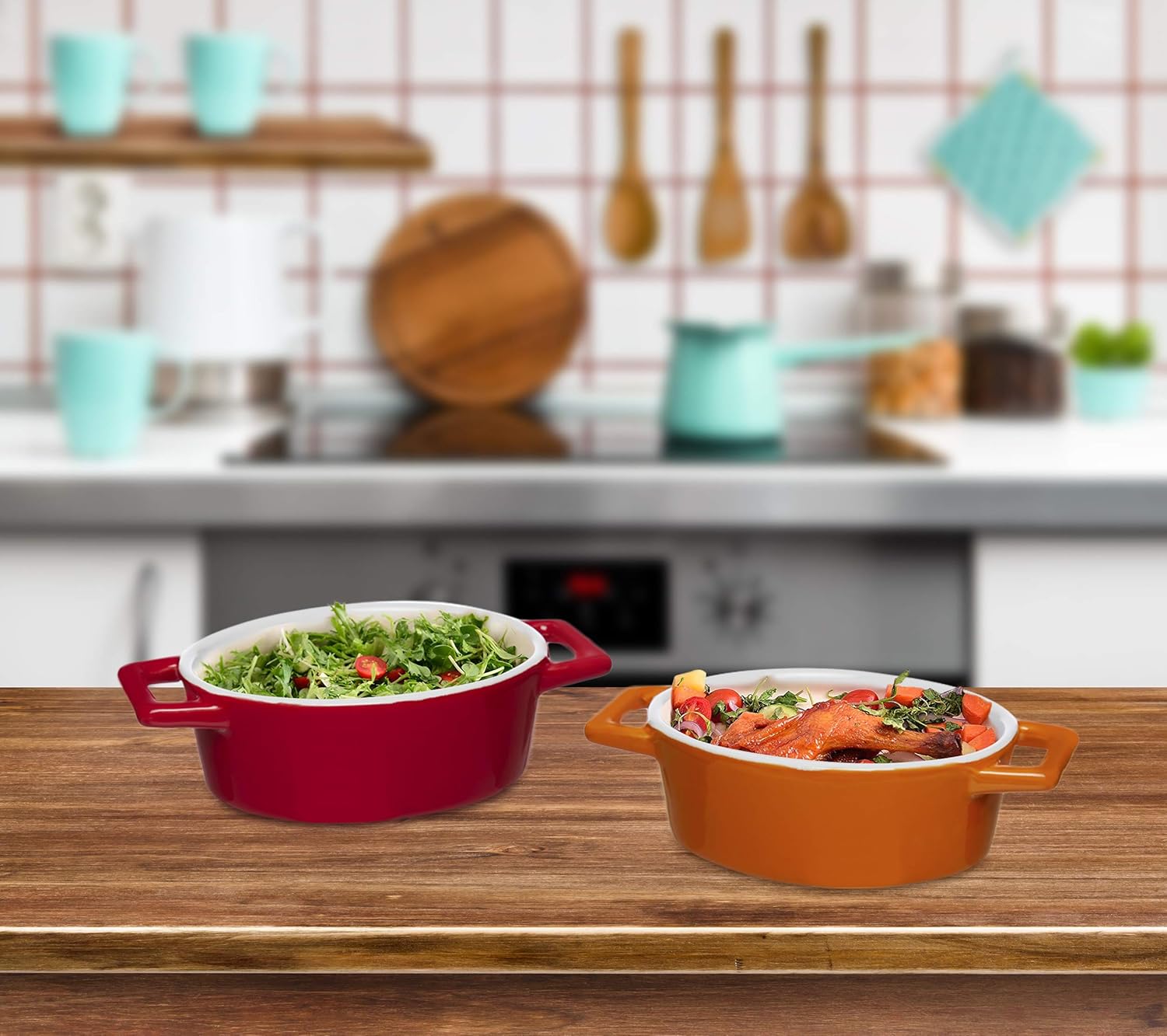 Invero® 4X Set of Mini Stoneware Oval Coloured Small Oven to Table Baking Dish Ideal for Pies Tarts, Quiches, Casseroles and More - Image 4