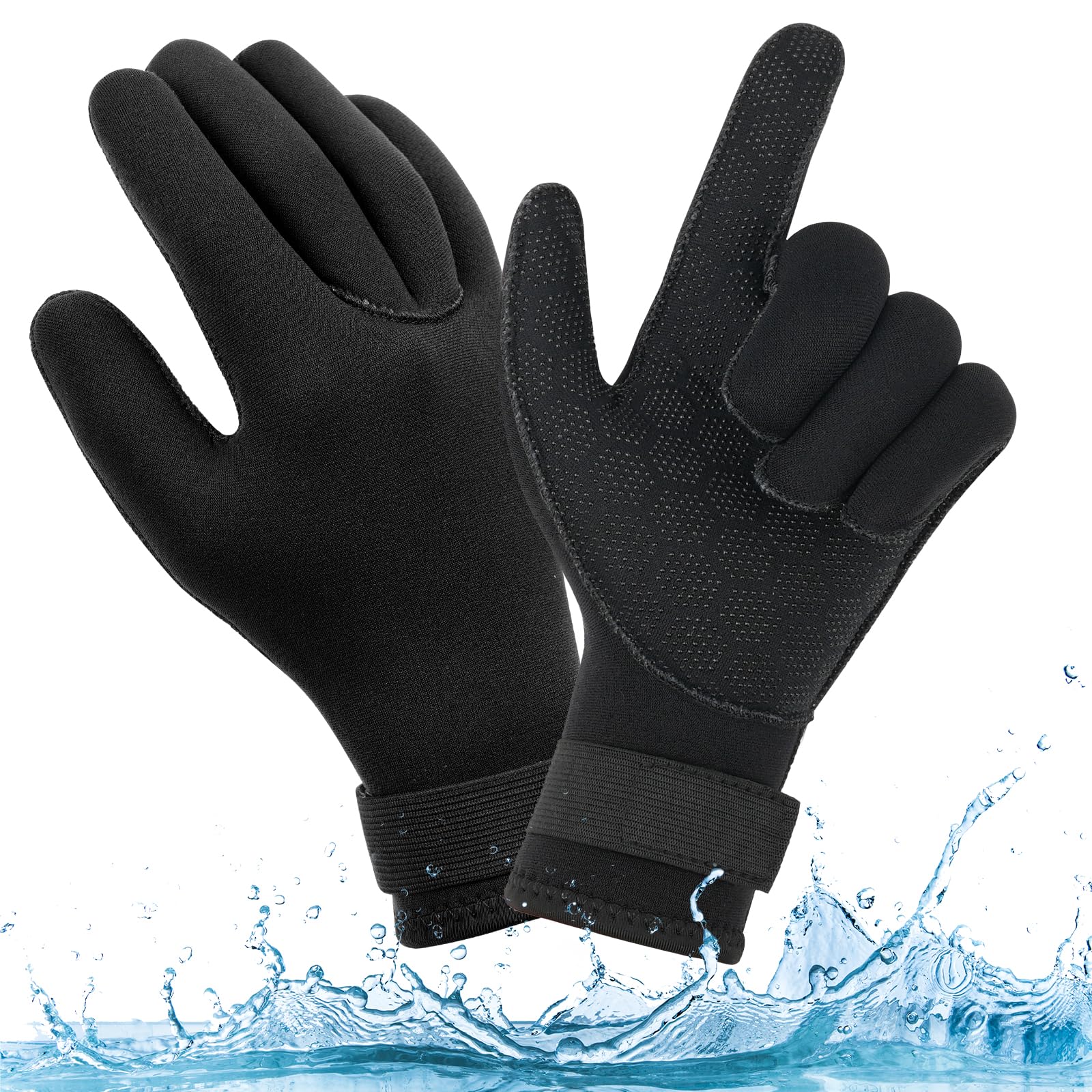 AUAUY Wetsuit Gloves, 3mm Neoprene Swimming Gloves, Waterproof Thermal Anti-slip Diving Glove, Scuba Glove with Adjustable Wrist Strap for Scuba Diving Snorkeling Surfing Paddling Kayaking Swimming-L
