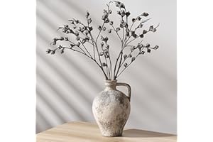 PORCER Antique Ceramic Vase, 8.3 Inch Terracotta Vase with Handle, Boho Decor Decorative Vase, Rustic Vase for Home Decor, Farmhouse, Living Room, Floor, Wedding, Christmas- Gray