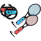 TALK WORKS Steering Wheel / Tennis Racket Combo Pack for Nintendo Switch - Joy Con Controller Grip Racing & Sports Game Acces