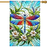 BlissYard Spring Summer House Flag 28 x 40 Inch Double Sided Garden Flag Colorful Dragonfly and Wildflower for Yard Banner Outdoor Nature Theme Porch Welcome Seasonal Decor
