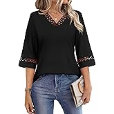 WIHOLL Womens Tops Eyelet Lace V Neck Bell Sleeve Blouses Dressy Casual Work Shirt 2026 Summer Spring Fashion Clothing