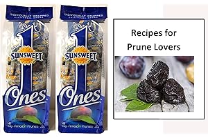 Sunsweet Individually Wrapped Pitted Prunes - 2 Packages (Each Pack is 6 Ounces) and a Prune Recipe Book