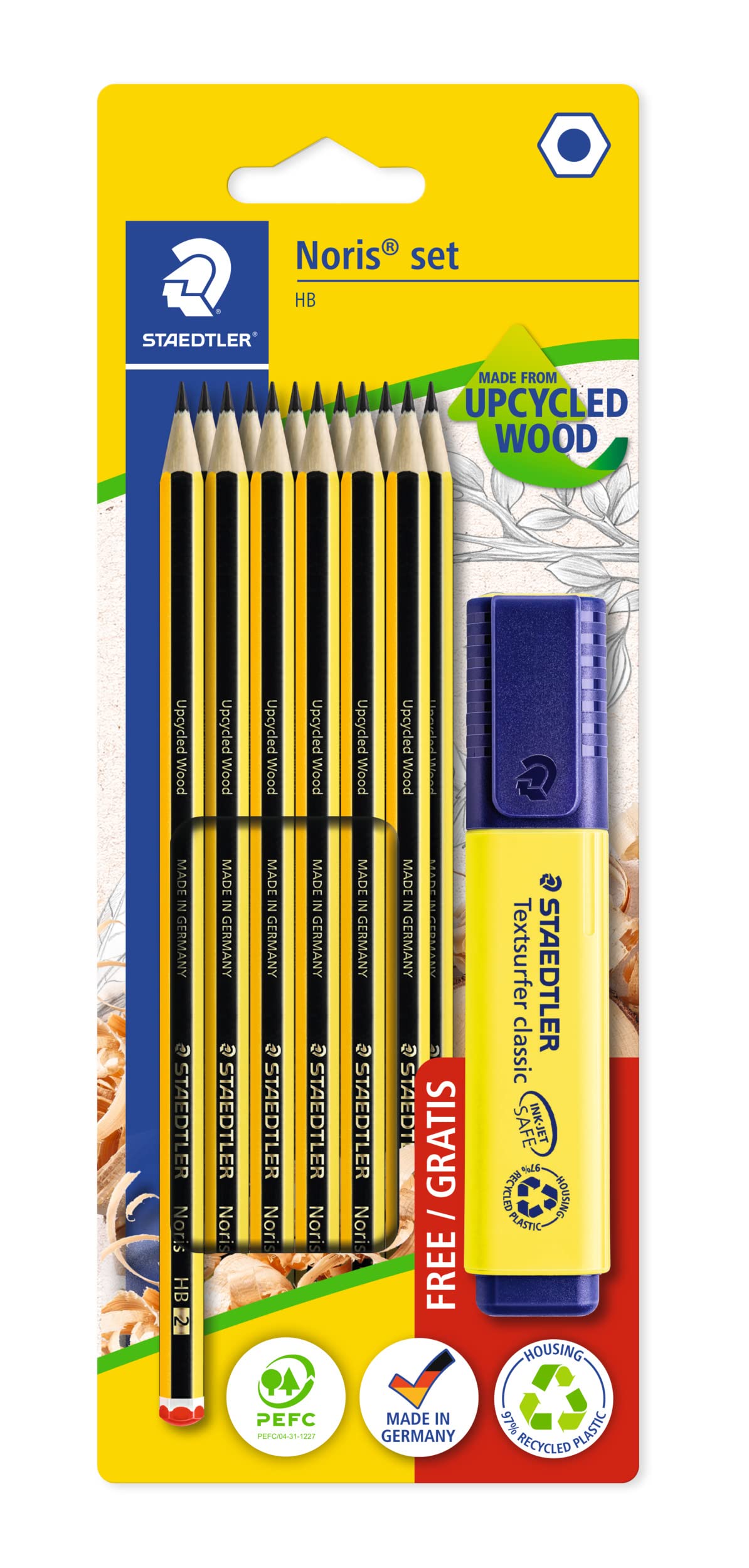 STAEDTLER 120 BK12P1 special pack of 12 Noris HB pencils with FREE neon yellow Textsurfer highlighter