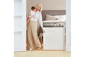 KÜB KUB Retractable Baby Gate Space-saving Pet Gate, 34″ in Height & Extends up to 55″ in Width, One-handed Use, Indoor Outdoor Safety Mesh Gate for Stair, Doorway, Hallway, Keep Toddler Dog Cat Safe