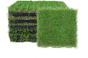 XLX TURF Interlocking Artificial Grass Tiles 12x12 Inch/6 Pack, Square Fake Grass Turf Tiles for Patio, Balcony, Dogs, Deck Flooring, Indoor Outdoor Decor, Rectangle Buckle