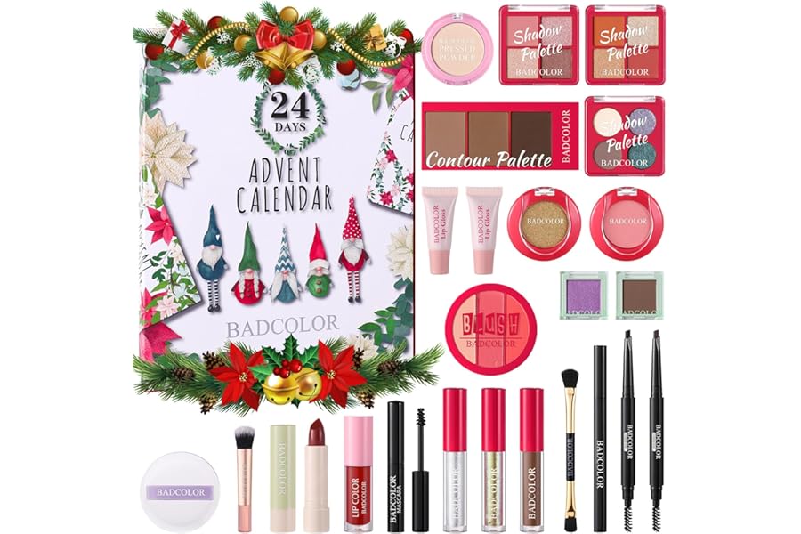 Makeup Advent Calendar 2025, 24 Days Christmas Countdown Calendar Surprise Gift Kit, Xmas Holiday Festival Cosmetic Starter Makeup Set with 24 Beauty Boxes for Women Girls Teens