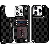 TopPerfekt for iPhone 16 Pro Max Case Wallet with Card Holder, Flip PU Leather Built-in Card Slots, Double Magnetic Clasp and Durable Shockproof for iP16 Pro Max 6.9 inch Women Men- Checkered (Black)
