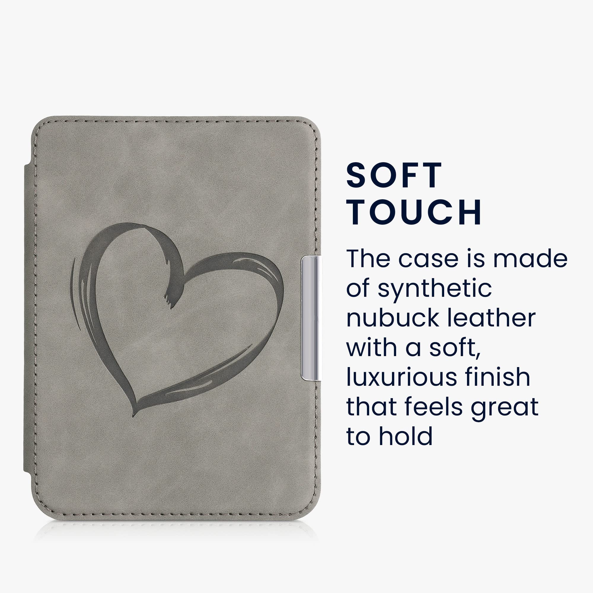 kwmobile Cover Compatible with Kobo Clara HD Cover - eReader Case - Brushed Heart Grey