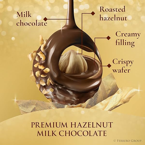 FERRERO ROCHER GOURMET HAZELNUT MILK CHOCOLATE VALENTINE’S DAY GIFT BOX, 42 INDIVIDUALLY WRAPPED CHOCOLATES FOR GIFTING, 18.5 OZ