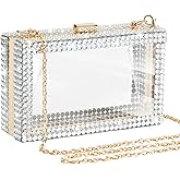 Dansydaisy Clear Rhinestone Purse with Chain,Acrylic Box Clutch Handbag,Small Transparent Crossbody Evening Bag Stadium Approved Gold Chain Strap