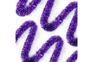 Ohiyoo 50 Feet Purple Tinsel Garland Christmas Foil Tinsel Garland Decoration Metallic Banner Wall Hanging Tinsel Streamers Garland for Christmas Tree Birthday Party Decorations (3.54" x 50', Purple)