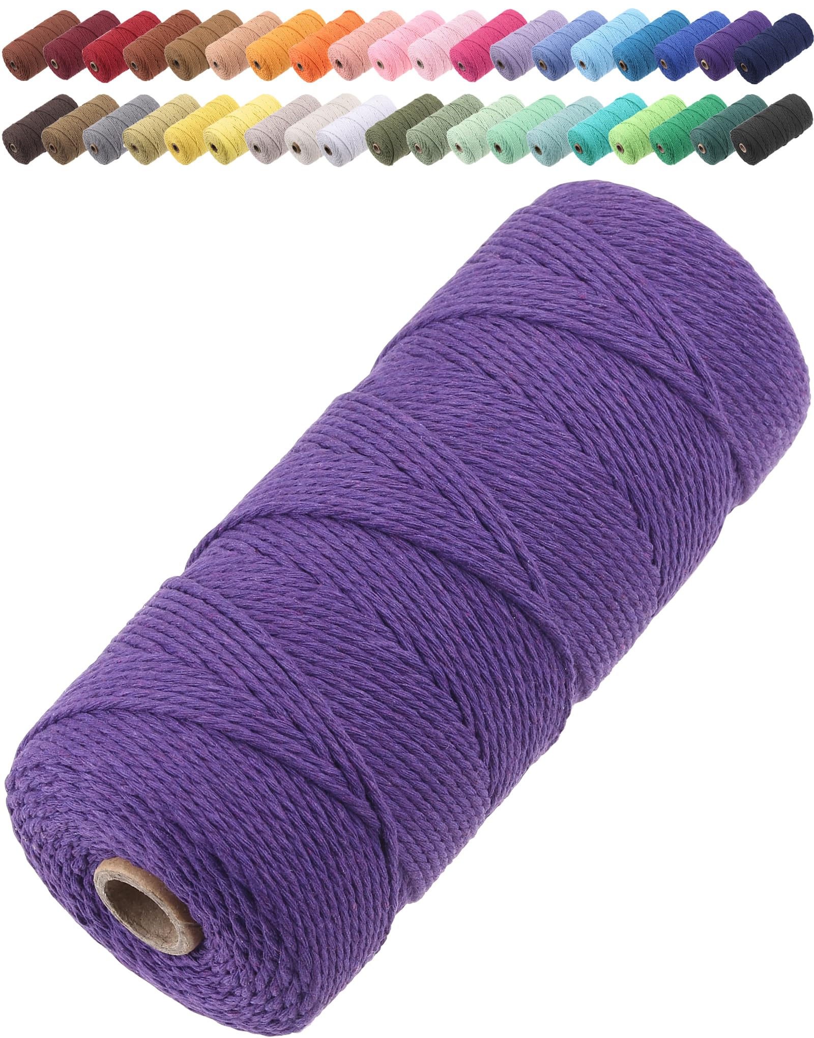 GOHOF Macrame Cord 2mm x 205m Premium Cotton Macrame Rope, 3 Strand Twisted Soft Cotton Cord, One of The Most Perfect Materials for Macrame Art, Cotton String Without Chemicals (Purple)