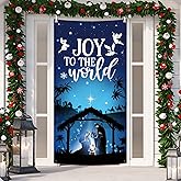 AIBIIN Jesus Holy Night Nativity Door Cover, Religious Christmas Front Door Banner for Holiday Winter Decorations 5.9x3.6ft