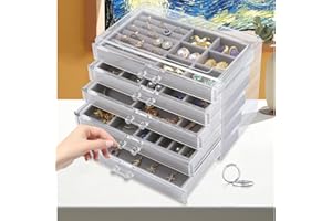 LEICHTEN Jewelry Boxes & Organizers with 5 Drawers,Acrylic Clear Jewelry Earring Necklace Holder Organizers and Storage with Velvet Trays,Jewelry Boxes for Women＆Girls,Grey