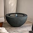 Xbrand 19.8" W Round Polyresin Indoor/Outdoor Sphere Water Bowl w/LED Light, Patio Water Fountain Decor, Dark Green, AMS3542-2