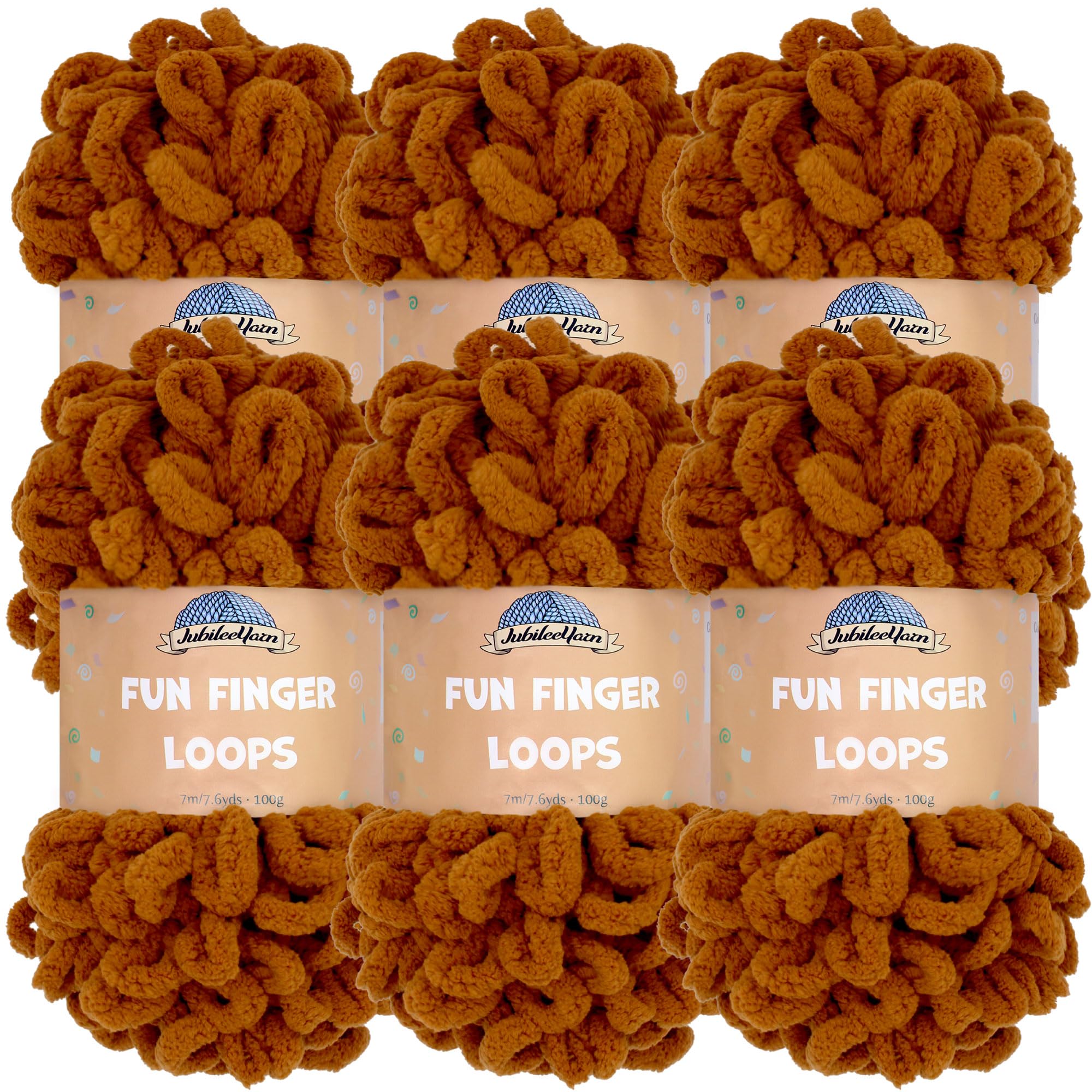 JubileeYarn Fun Finger Loops Yarn - Polyester Jumbo Weight Loop Yarn - 100g/Skein - Hickory - 6 Skeins — image 1