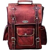 HULSH Handmade 16 Inch Brown Leather Backpack For Men Vintage Easy Open Push Lock Genuine leather backpack for women | Leather laptop backpack for men and women with padded Laptop Compartment