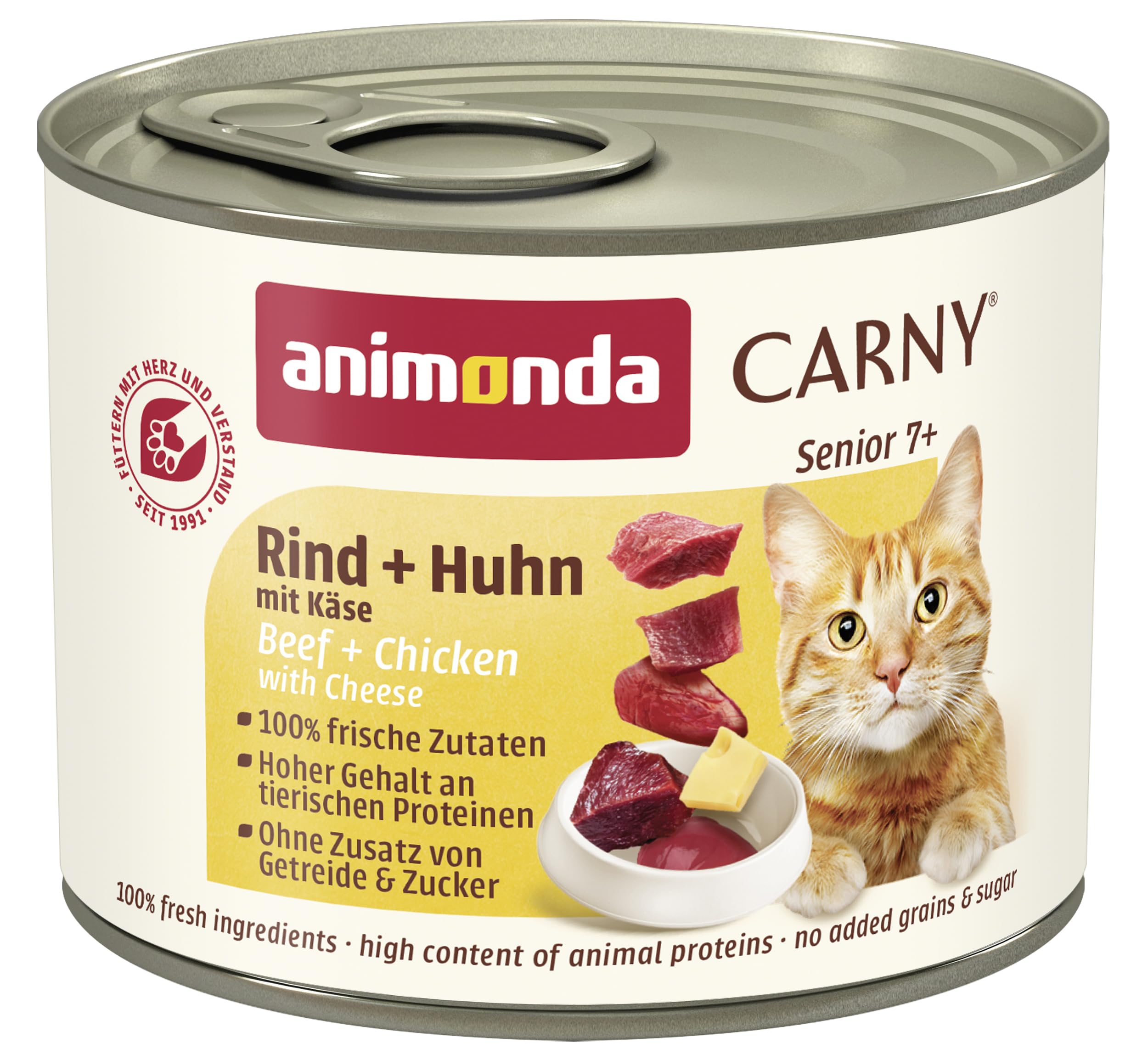 animonda Carny Senior cat food, wet food for cats from 7 years, beef + chicken with cheese, 6 x 200g
