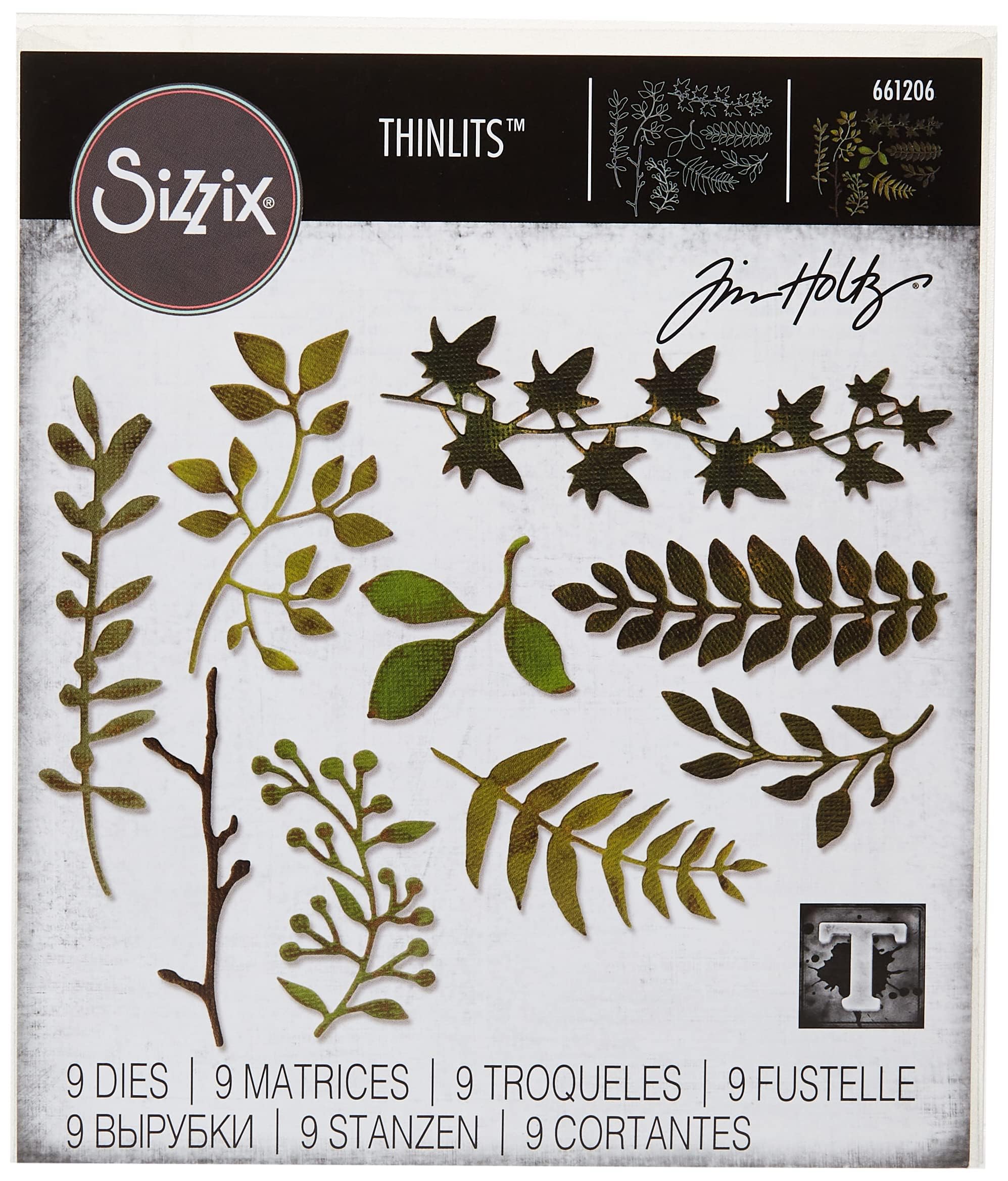 Sizzix Thinlits Dies Garden Greens by Tim Holtz 9Pk, Carbon Steel, Multi-Colour, 19.1 x 14.4 x 0.4 cm