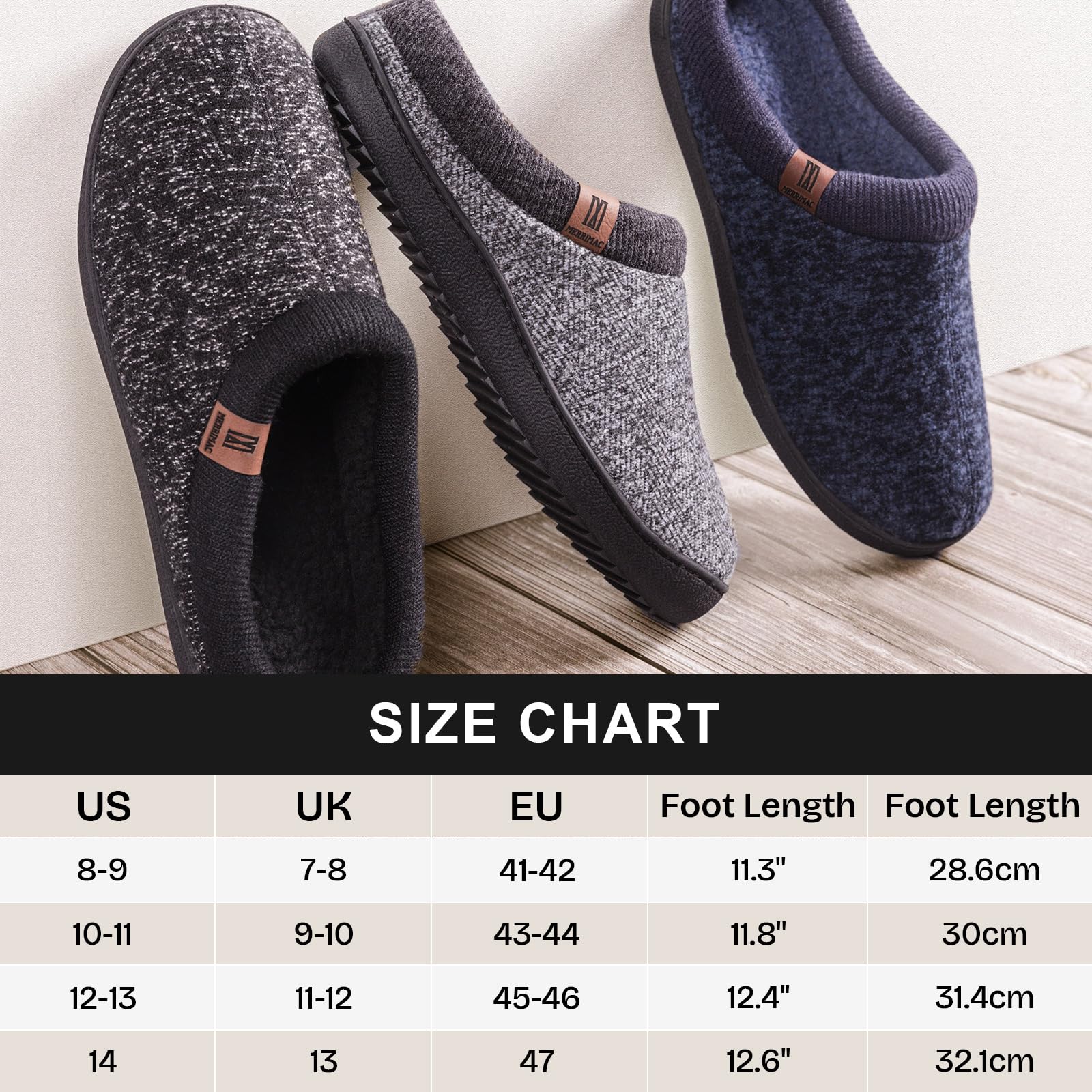 MERRIMAC Men's Slip on Slippers Comfy Memory Foam Non Slip Indoor House Shoes