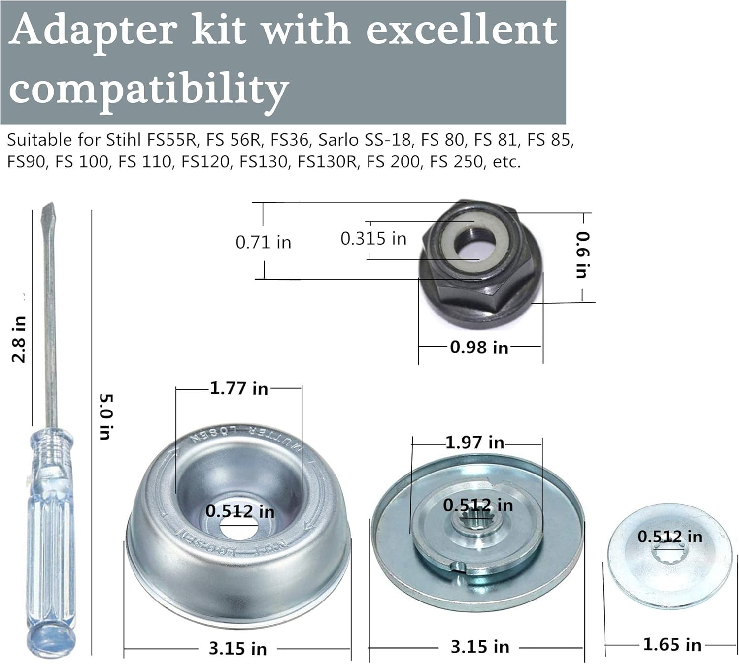 GS 6Pcs 8 Inches Steal Wire Brush Cutter Trimmer Head Set,with Thrust Washer, Rider Plate, Collar Nut, Maintenance Screwdriver, Bevel Washer,Adapter Kit for String Trimmers, Rust Removal, Lawn Mower: Garden & Outdoor