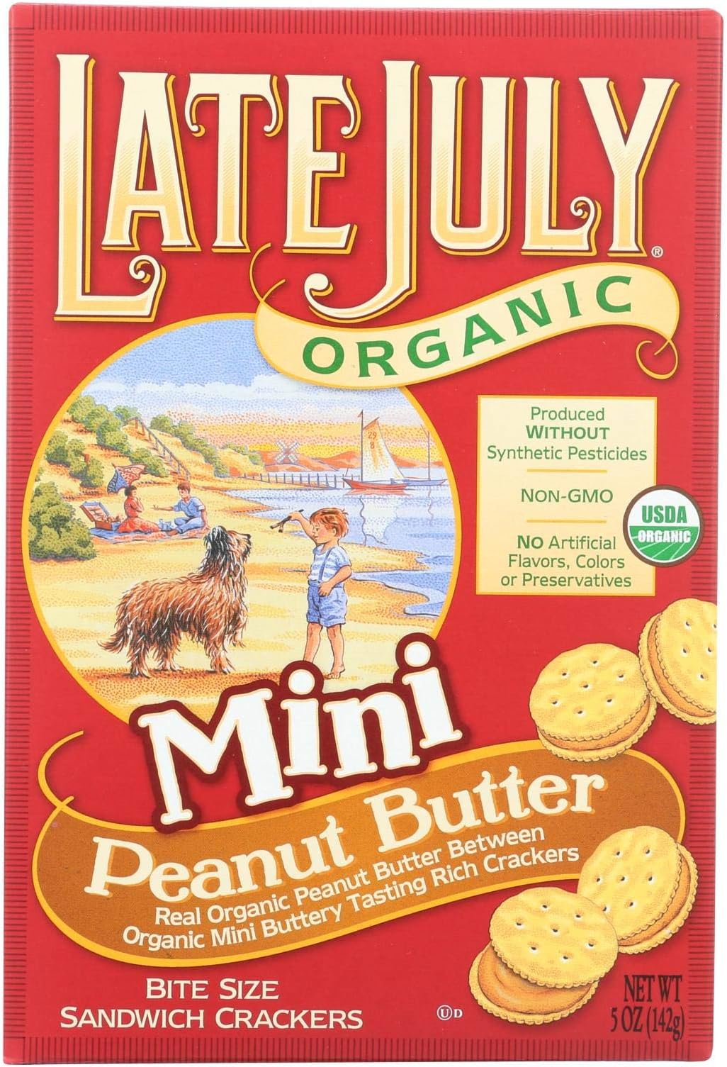 Late July Snacks Sandwich Crackers - Peanut Butter - Case of 12 - 5 oz.