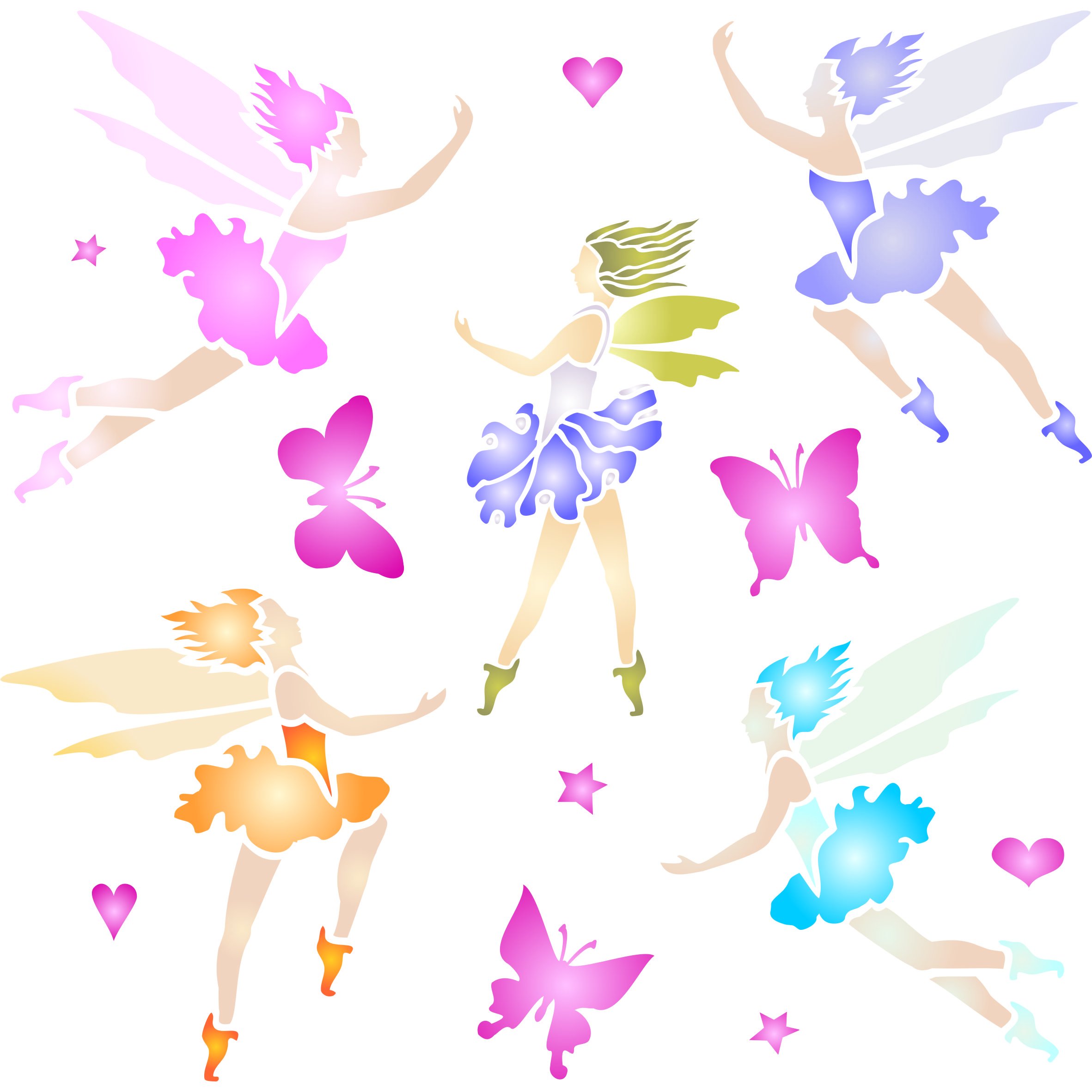 Fairies Stencil - 21.5 x 21.5cm (L) - Reusable Fairy Elf Faerie Magic Wall Stencil Template