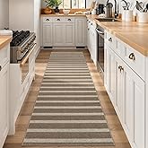 Lahome Striped Easy Jute Kitchen Runner, 2x8 Washable Indoor Outdoor Entryway Runner Rug, Farmhouse Neutral Non Slip Non Shedding Carpet for Hallway Porch Foyer, Khaki