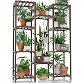Bamworld Plant Stand Indoor Outdoor Tall Plant Shelf for Multiple Plants Pots Wood Flower Stand Large Flower Holder for Livin