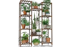 Bamworld Plant Stand Indoor Outdoor Tall Plant Shelf for Multiple Plants Pots Wood Flower Stand Large Flower Holder for Living Room, Patio, Balcony, Garden Decor, Brown