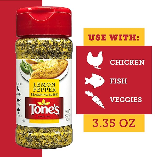 TONES LEMON PEPPER SEASONING BLEND, 3.35 OUNCE