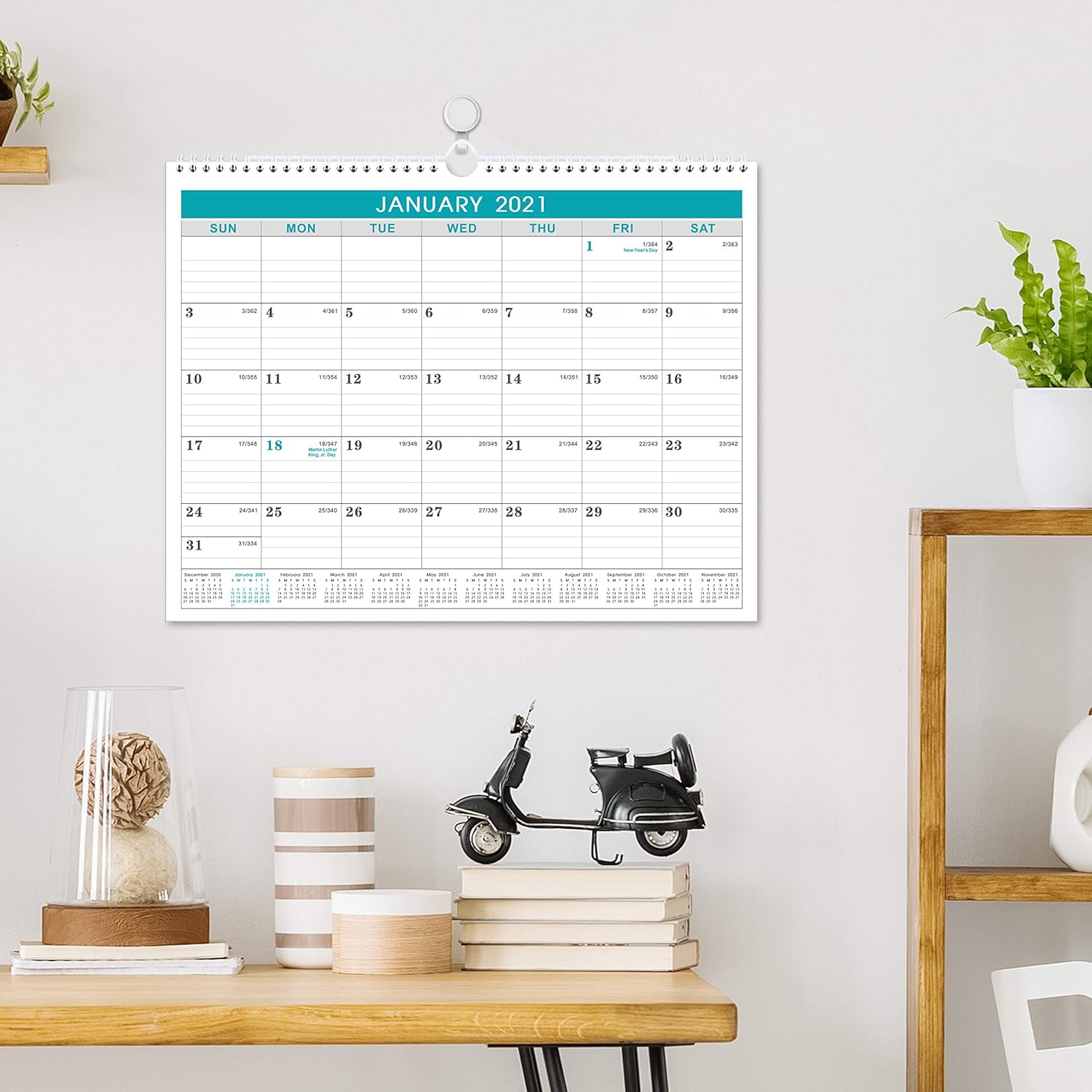 2021 Calendar - Monthly Wall Calendar with Julian Date, Thick Paper Perfect for Organizing & Planning, Yearly Planner + Yearly Overview, 11.5 x 15 Inches, Wire-Bound : Office Products