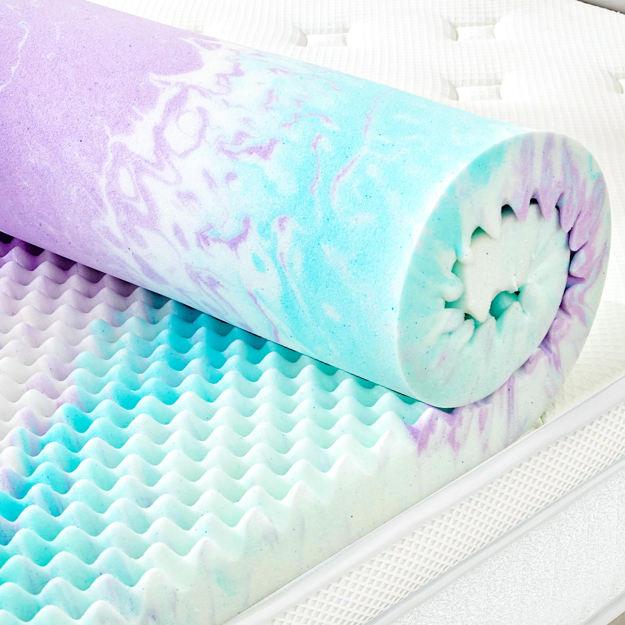 SINWEEK 3 Inch Egg Crate Memory Foam Mattress Topper King Size, Soft Mattress Pad for Back Pain Relief, Bed Topper, CertiPUR-US Certified, Colorful Image