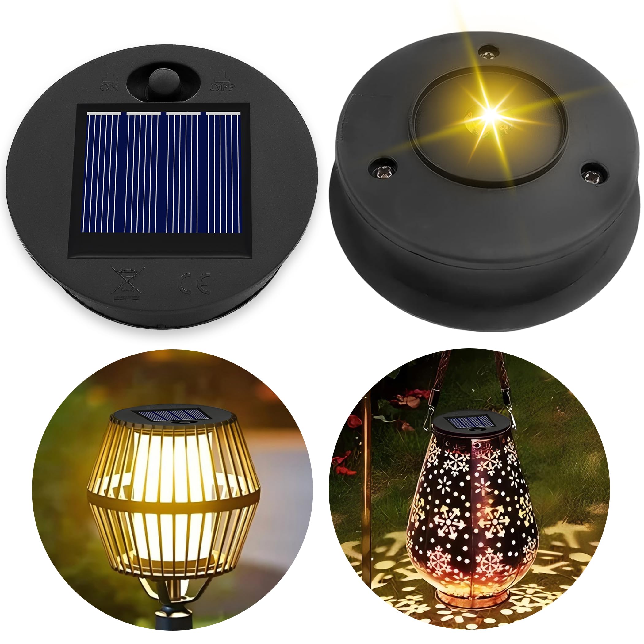 Solar Light Replacement Top 7cm for Outside Lanterns, Small Size, 1.2V 600mAh, IP44 Waterproof Warm Light, 2.76 inch LED Solar Replacement Top Unit for Outdoor Garden Lantern Lamp, 2PCS